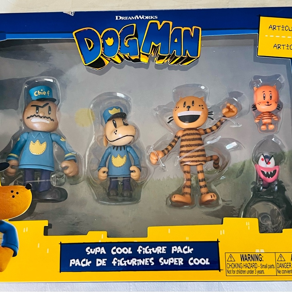 Dreamworks Dog Man Supa Cool 5 Figure Pack Lil Petey Chief Flippy Dig Man Petey